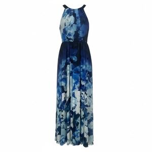 Betsy Adam Women Size 10 Blue Floral Halter Neck Maxi Dress Sundress NEW - CJ